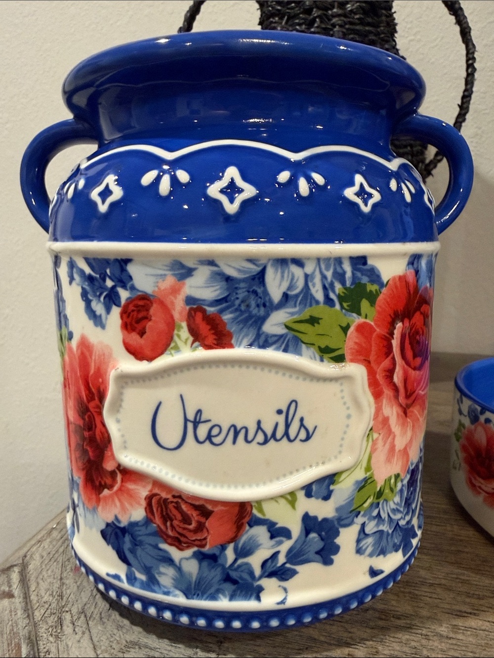 The Pioneer Woman Floral Utensil Crock Red and Blue Floral